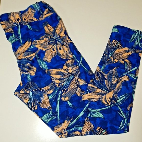 LuLaRoe Floral Lily Leggings Tall and Curvy - Blue/Peach - Size - Tall & Curvy - Picture 3 of 6